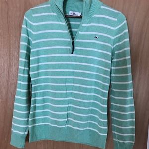 Vineyard Vines Green/White striped 1/4 zip SMALL